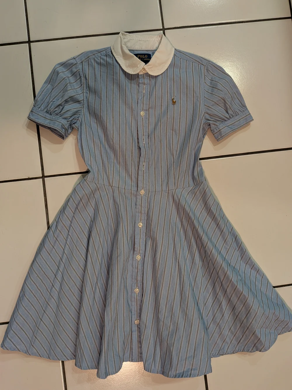Polo by Ralph Lauren Light Blue Striped Button-Front Dress with White Collar